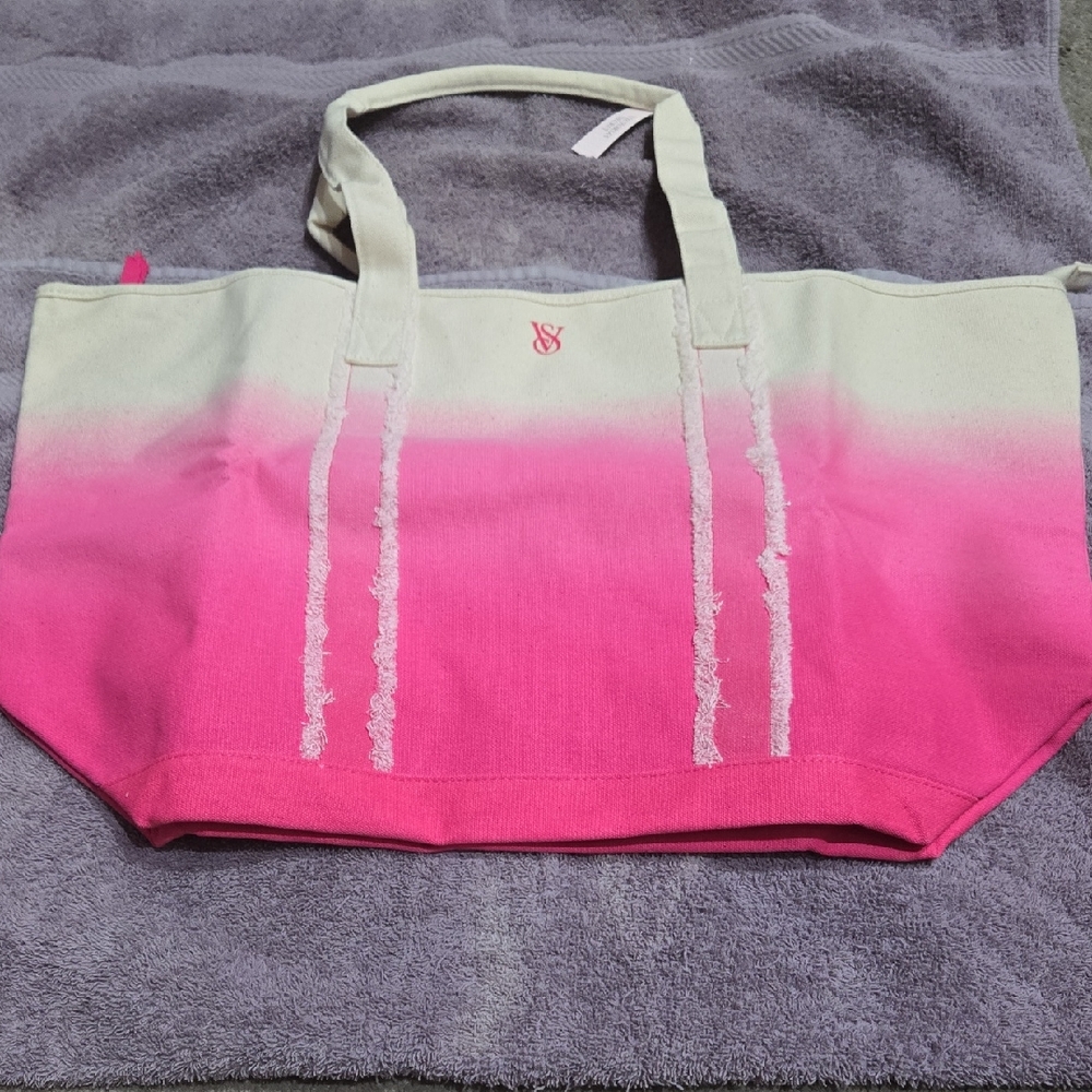 Victoria's Secret Pink and Cream Tote Bag with Gradient Design